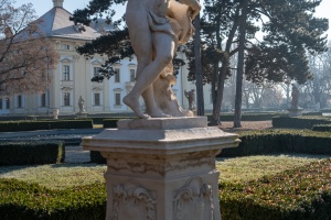 Slavkov Castle view from its park with trees